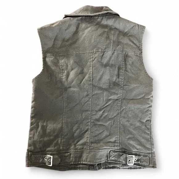 Forever21 Studded Denim Blend Women’s Vest in a muted olive green M - Picture 3 of 6